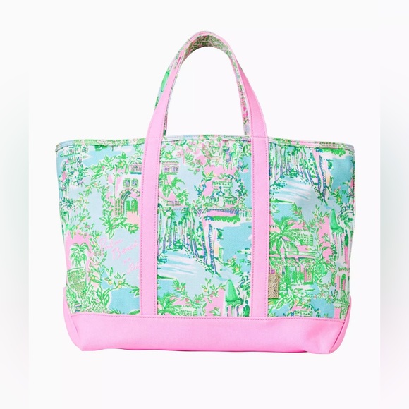 Lilly Pulitzer Mercato Canvas Cotton Tote Bag - Multi Lilly Loves Palm Beach - Picture 1 of 16